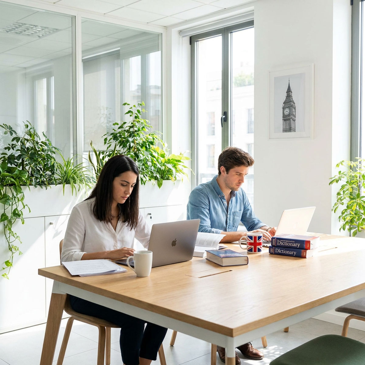 Lexa, English translation service: people working with documents and dictionaries